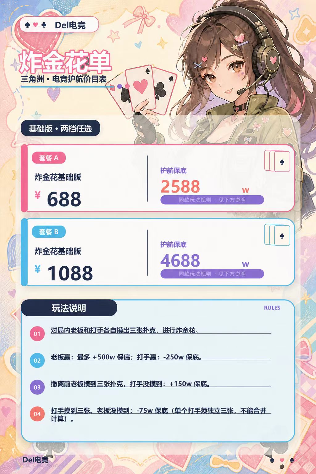 炸金花单价目表